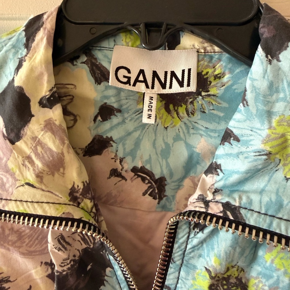 Ganni Floral Printed Sleeveless Cotton Poplin Mini Dress Size US 0, Euro 32 - Picture 9 of 12